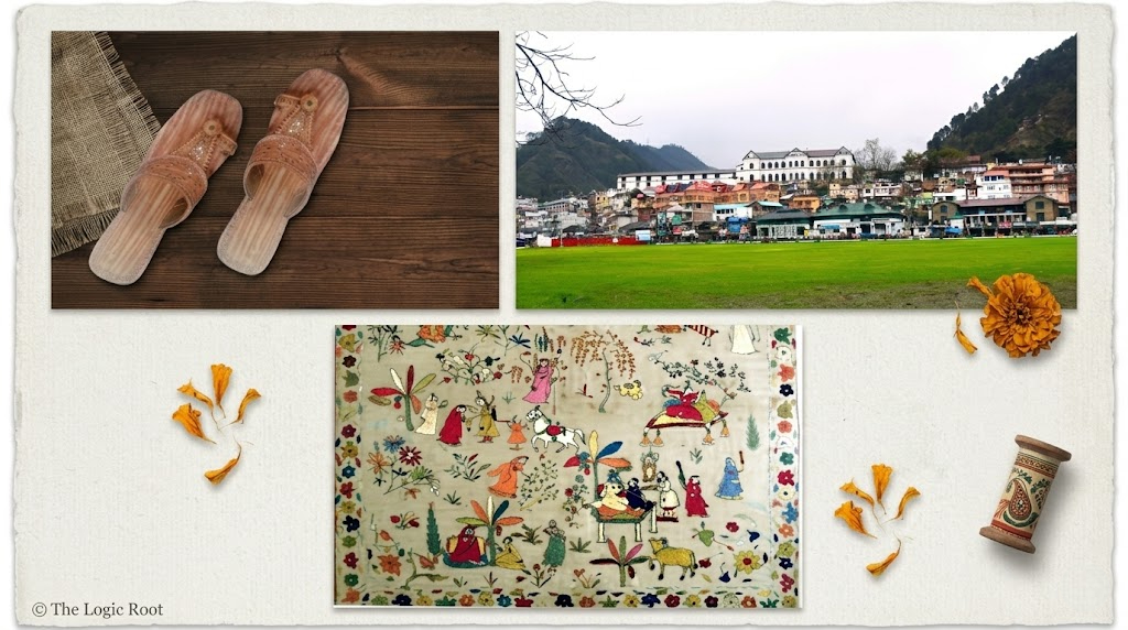 Traditional Chamba Rumal embroidery art showing folk dance and floral patterns from Himachal Pradesh