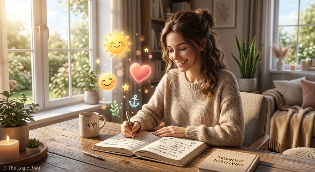 gratitude journal लिखते हुए