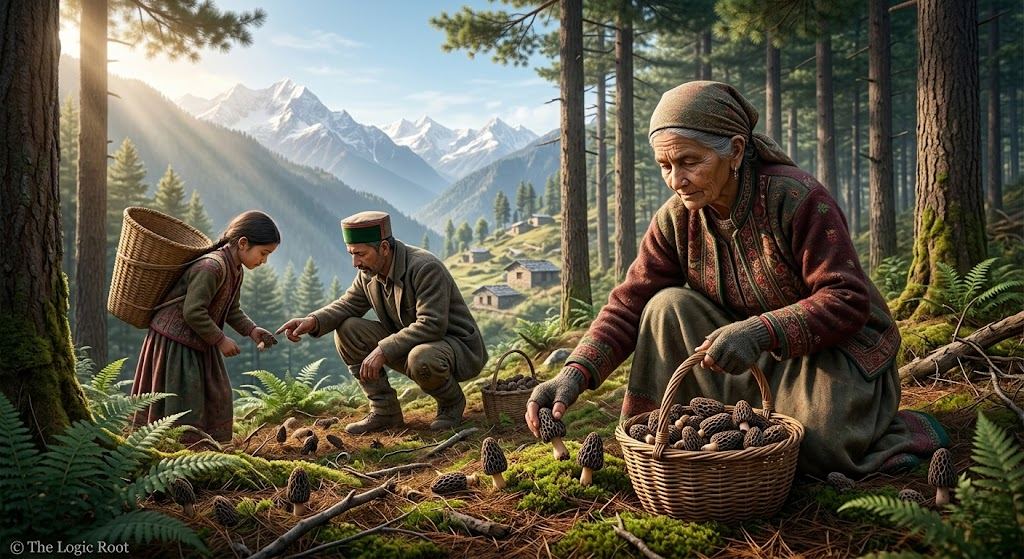Himalayan Gucchi Mushroom को हिमालय में स्थानीय लोग इकट्ठा करते हुए
