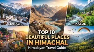 Travel collage showing famous tourist places in Himachal Pradesh including Manali, Shimla and Spiti Valley.