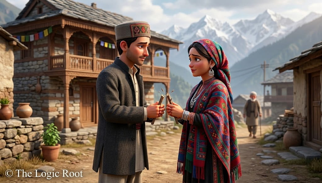 छिंगारी प्रथा में पति-पत्नी लकड़ी तोड़ते हुए