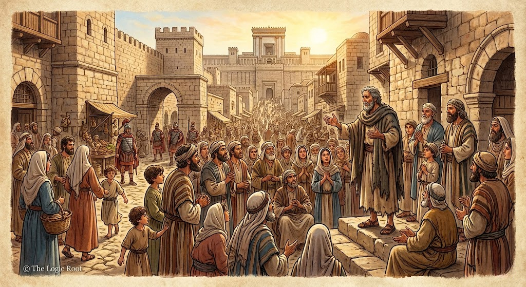 Jesus Christ teaching people in ancient Jerusalem