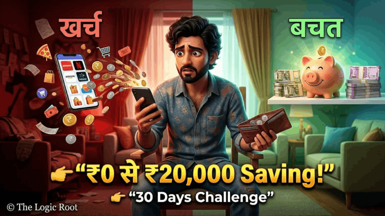 how to save money fast in india 2026 showing expenses vs savings concept with smartphone apps and piggy bank