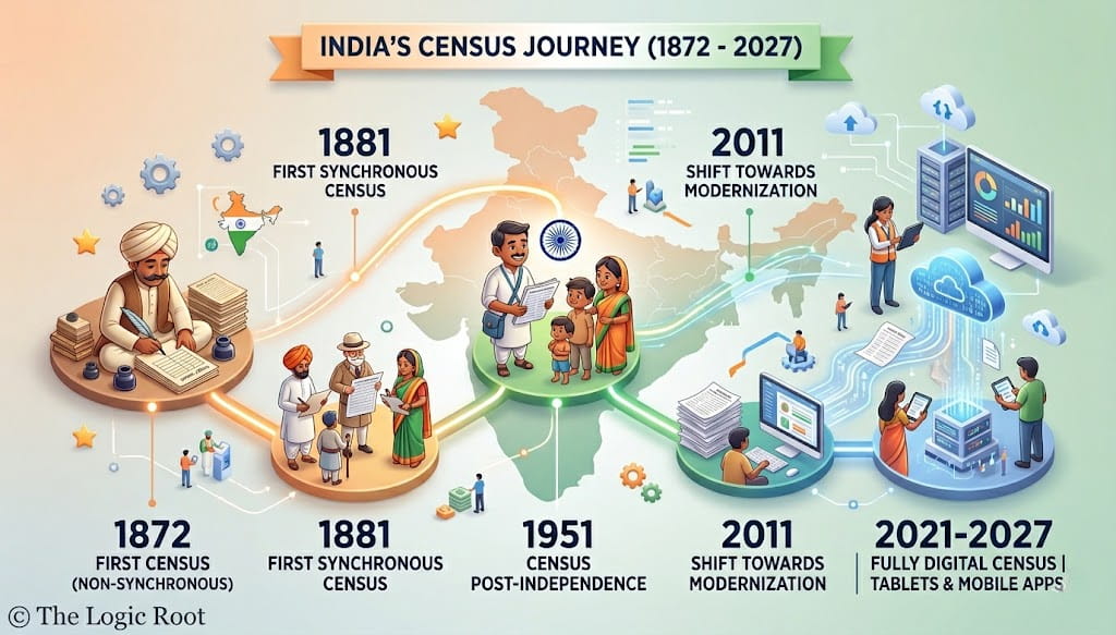 India Census timeline from 1872 to Digital Census 2027