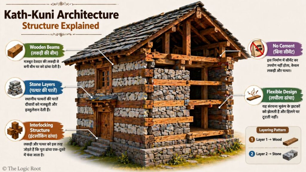 Kath-Kuni Architecture structure diagram wooden beams stone layers interlocking house Himachal