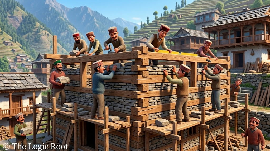 Kath-Kuni house construction process Himachal traditional building