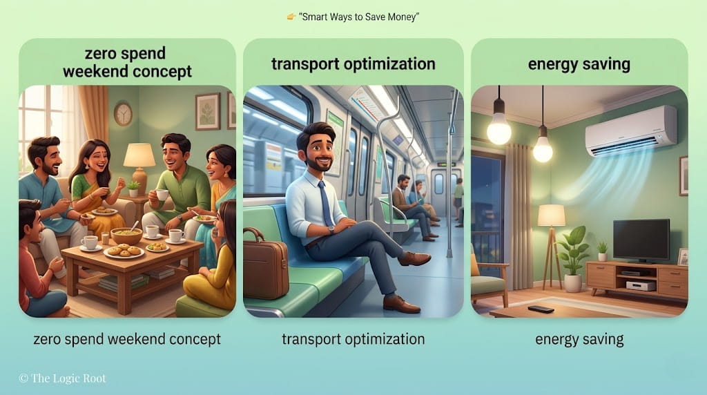 money saving methods india zero spend weekend transport energy saving concept