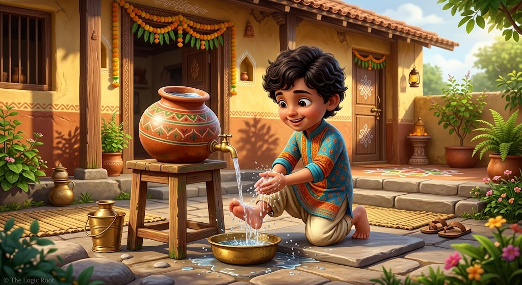 घर में प्रवेश से पहले हाथ पैर धोने की आदत