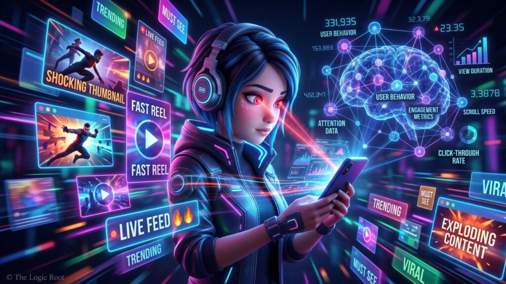 Social media algorithm और attention capture illustration