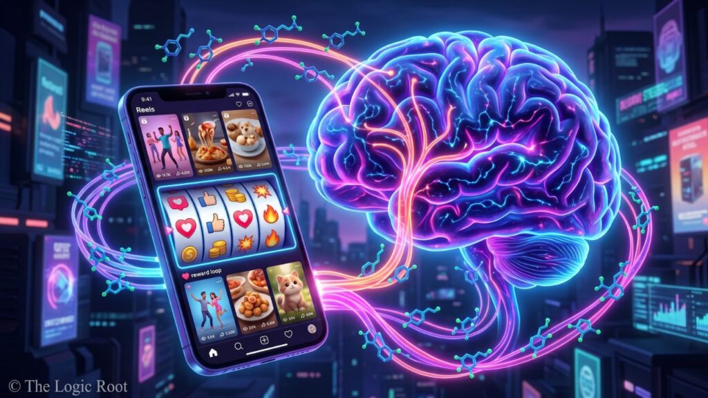 Dopamine loop और social media addiction concept