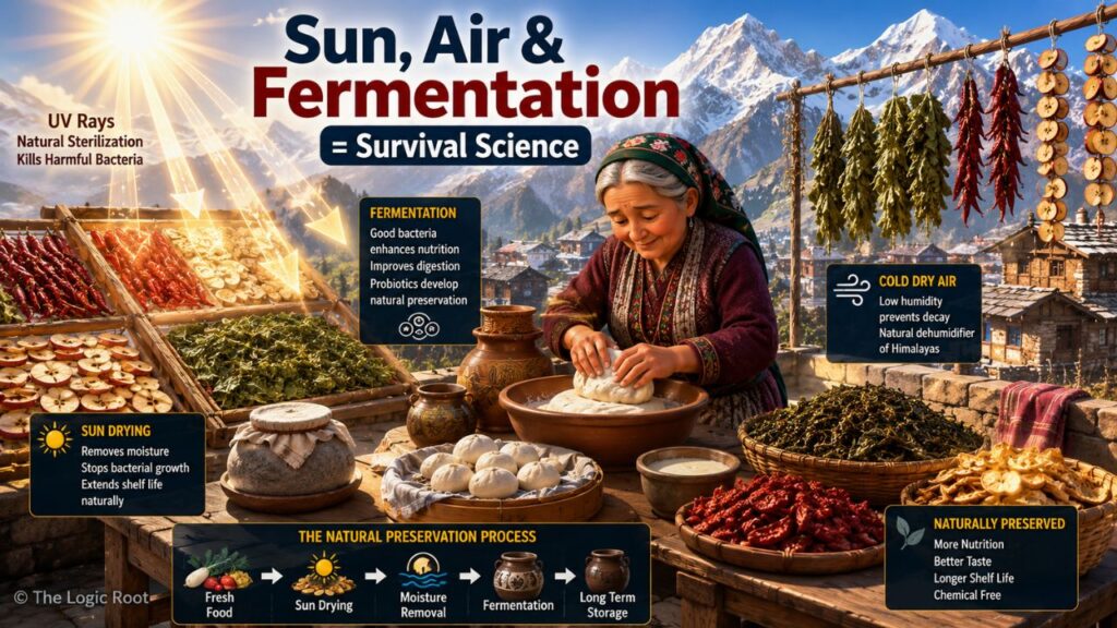 Traditional Himalayan sun drying and fermentation food preservation