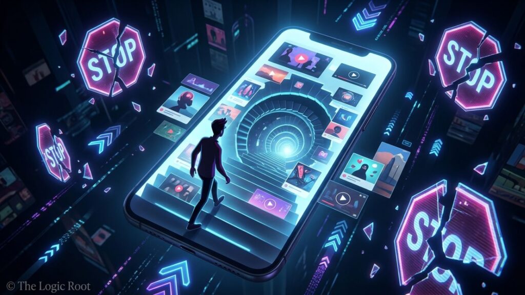 Infinite scroll और endless content का visual concept
