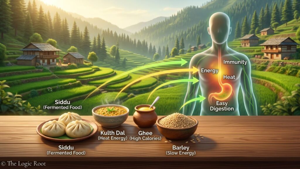 himachal food science diagram siddu kulth dal ghee energy digestion explanation
