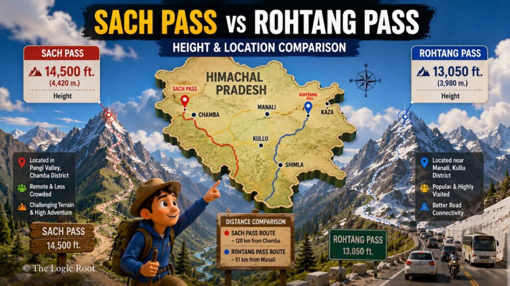Sach Pass vs Rohtang Pass height and location comparison in Himachal Pradesh
