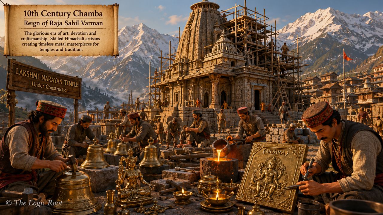 Chamba Metal Art origin with artisans crafting brass idols during Raja Sahil Varman era