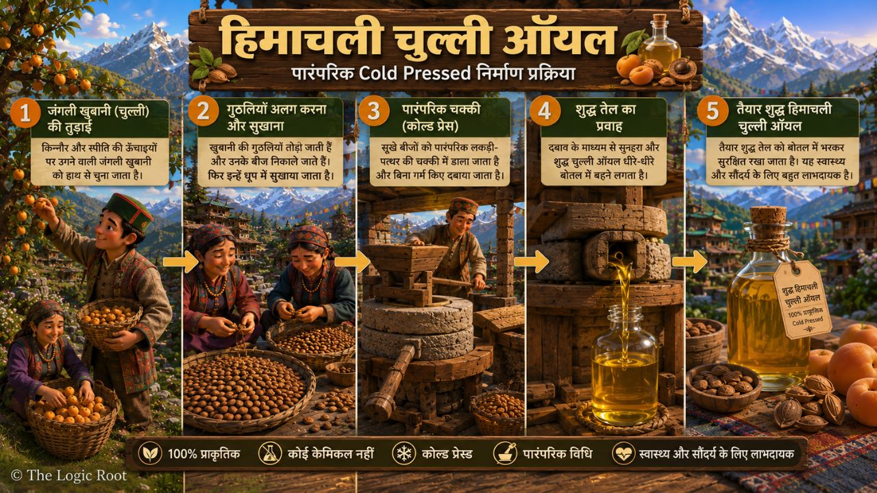 Traditional cold pressed Himachali Chulli Oil extraction process