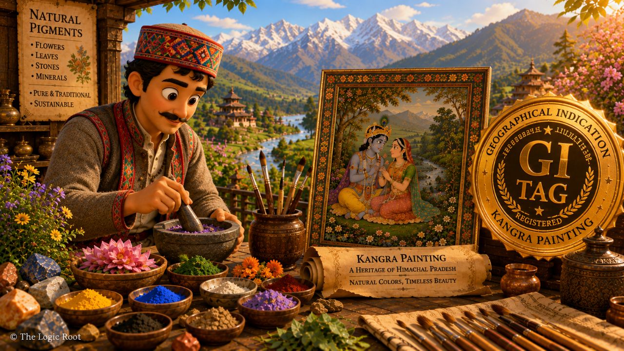प्राकृतिक रंगों से कांगड़ा पेंटिंग बनाते कलाकार और GI Tag।