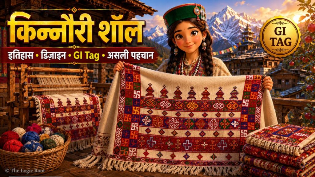 Traditional Kinnauri Shawl with authentic handwoven border, Kinnauri woman wearing Thepang cap in Himachal Pradesh