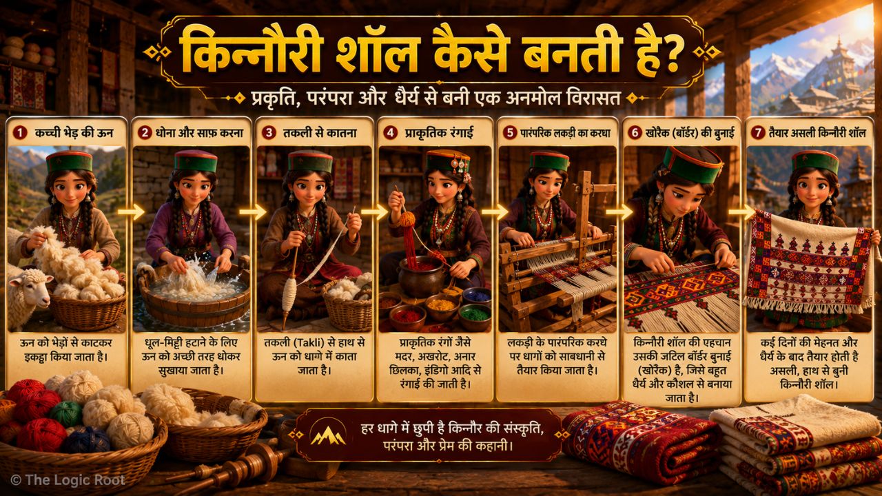 Traditional Kinnauri Shawl making process from raw wool to handwoven finished shawl in Himachal Pradesh