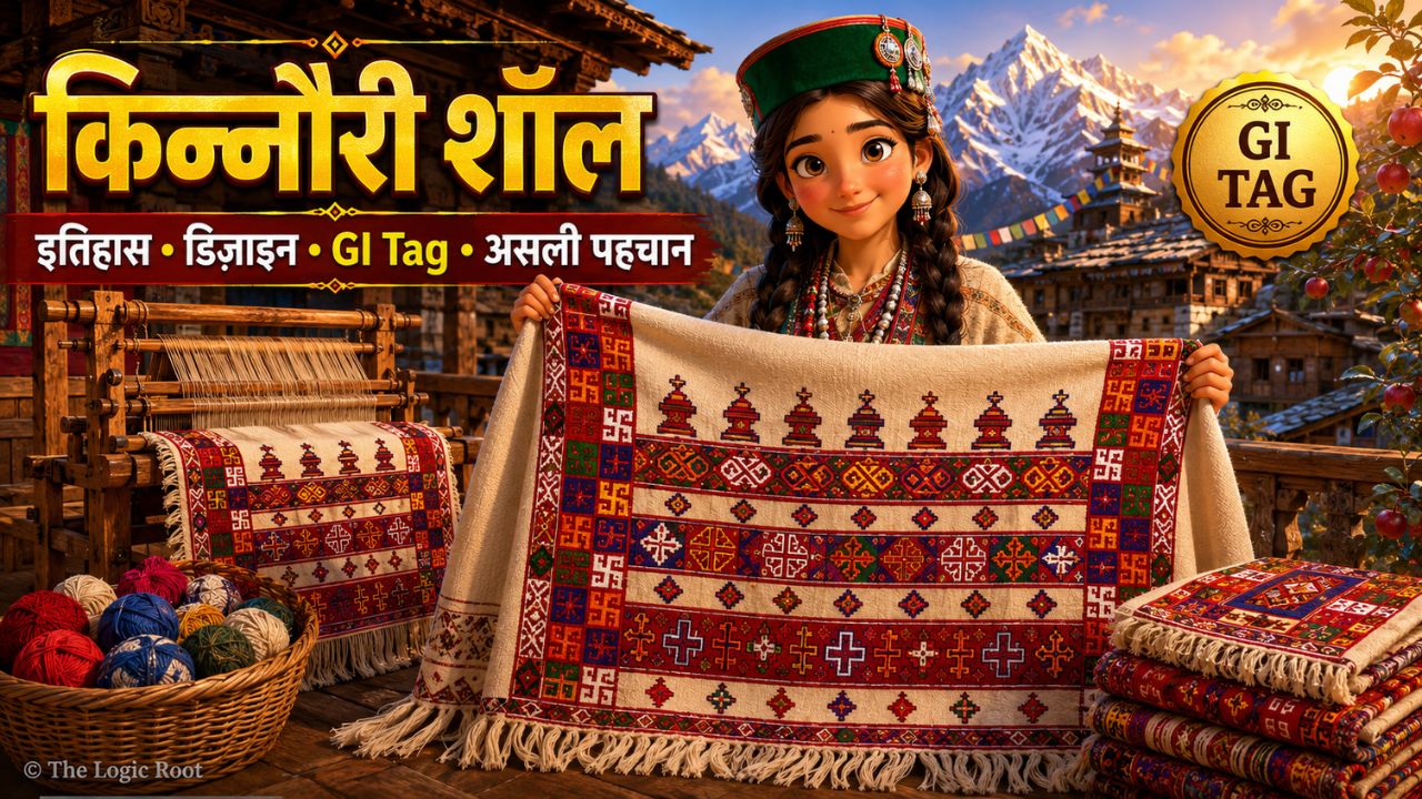 Traditional Kinnauri Shawl with authentic handwoven border, Kinnauri woman wearing Thepang cap in Himachal Pradesh