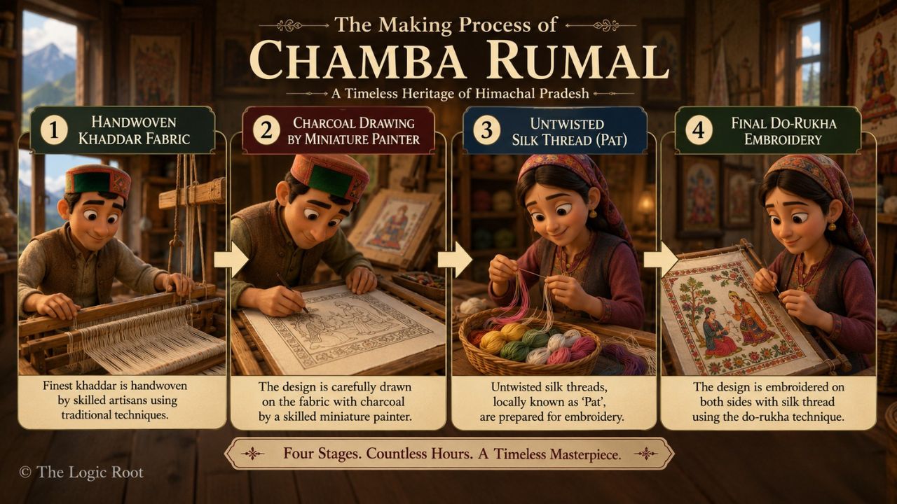 Step-by-step process of making Chamba Rumal