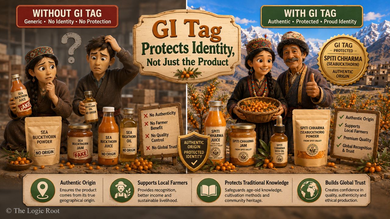 GI Tag protection infographic for authentic Spiti Chharma