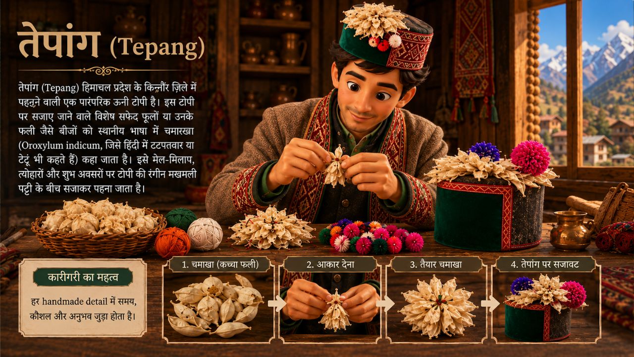 Traditional Kinnauri Topi decoration and handmade craftsmanship in Kinnaur