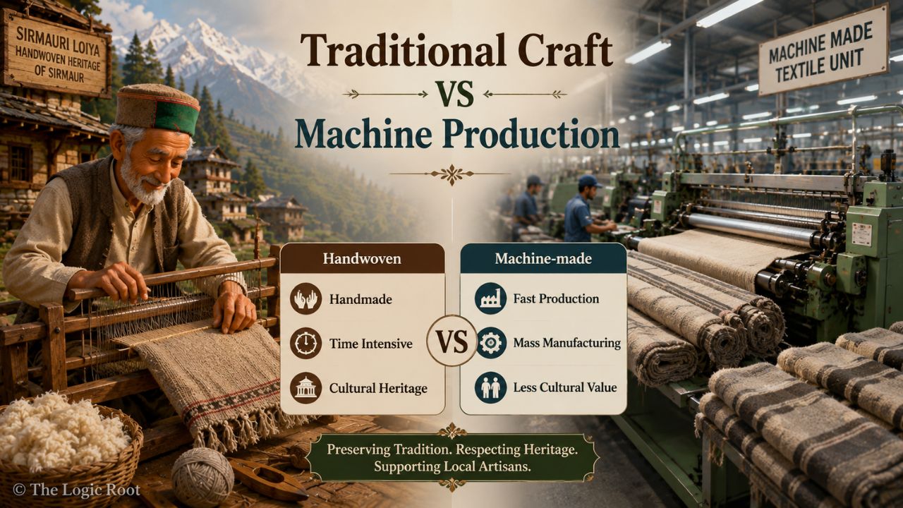 Comparison between handwoven Sirmauri Loiya and machine-made woollen blankets.
