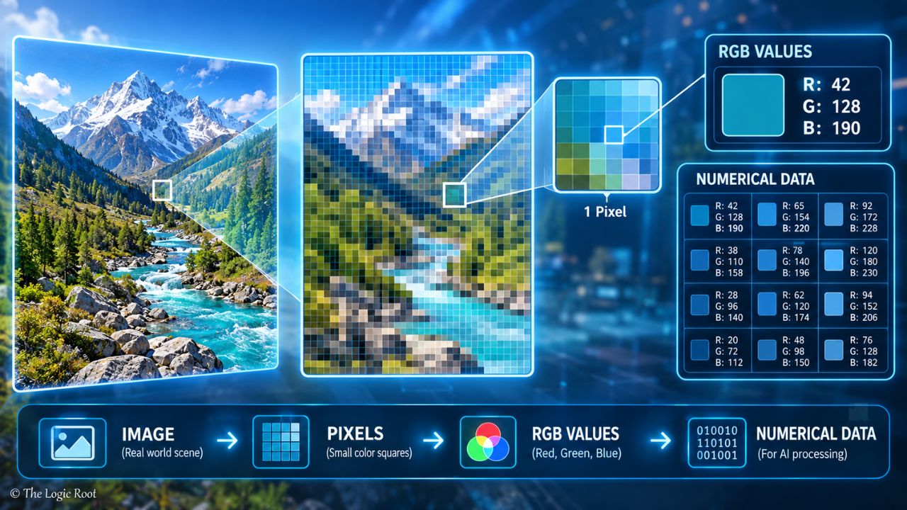 AI image processing pixels RGB values and numerical data