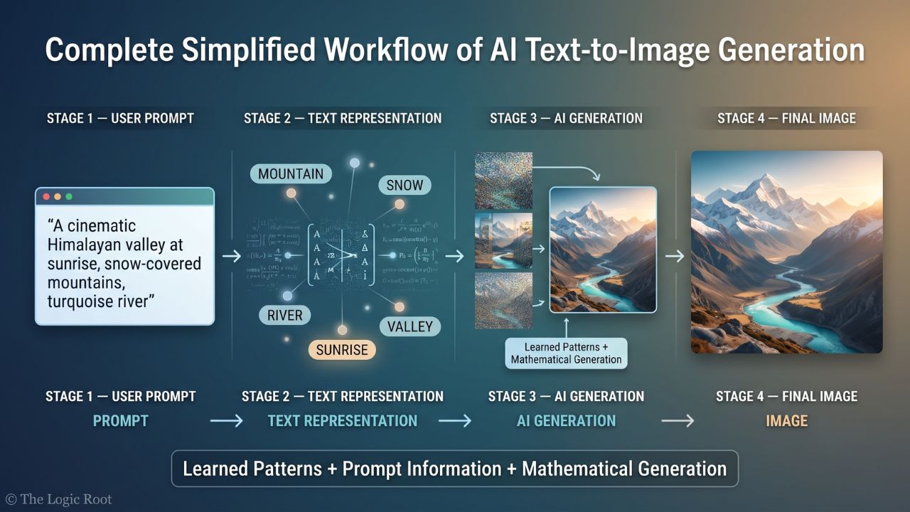 AI text-to-image generation process from prompt to final image