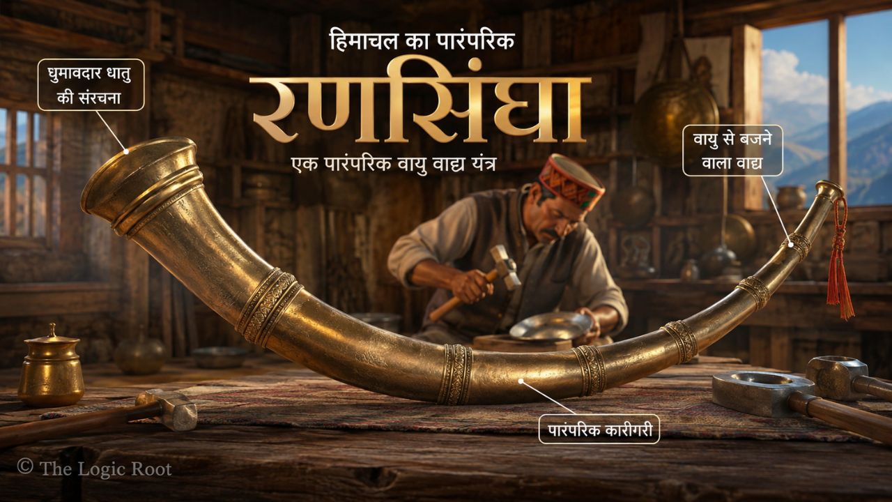 Traditional RanSingha curved metal instrument construction Himachal Pradesh