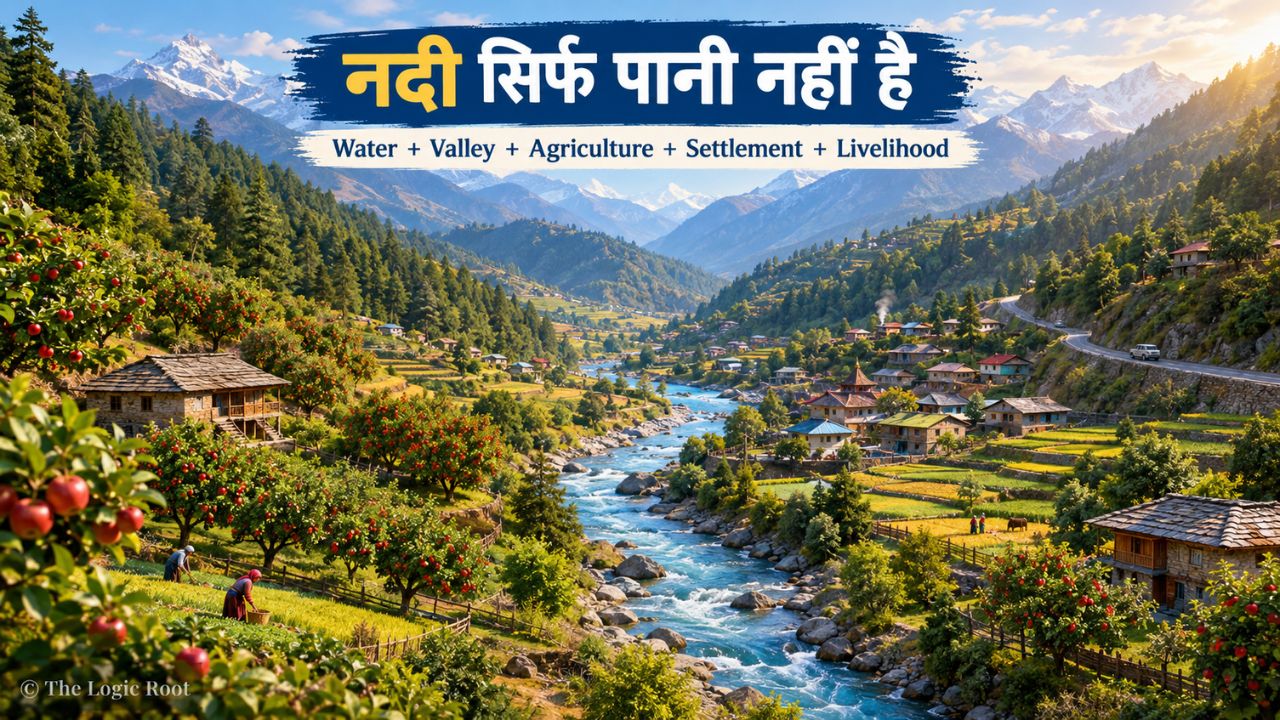 Himalayan river valley showing agriculture horticulture settlements and livelihoods in southeastern Himachal Pradesh