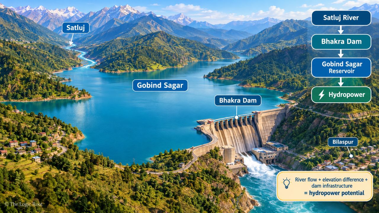Satluj River Bhakra Dam and Gobind Sagar reservoir in Bilaspur
