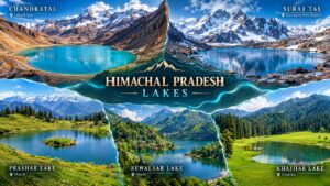 Himachal Pradesh Lakes showing Chandratal, Suraj Tal, Prashar, Rewalsar and Khajjiar lakes with Himalayan mountains