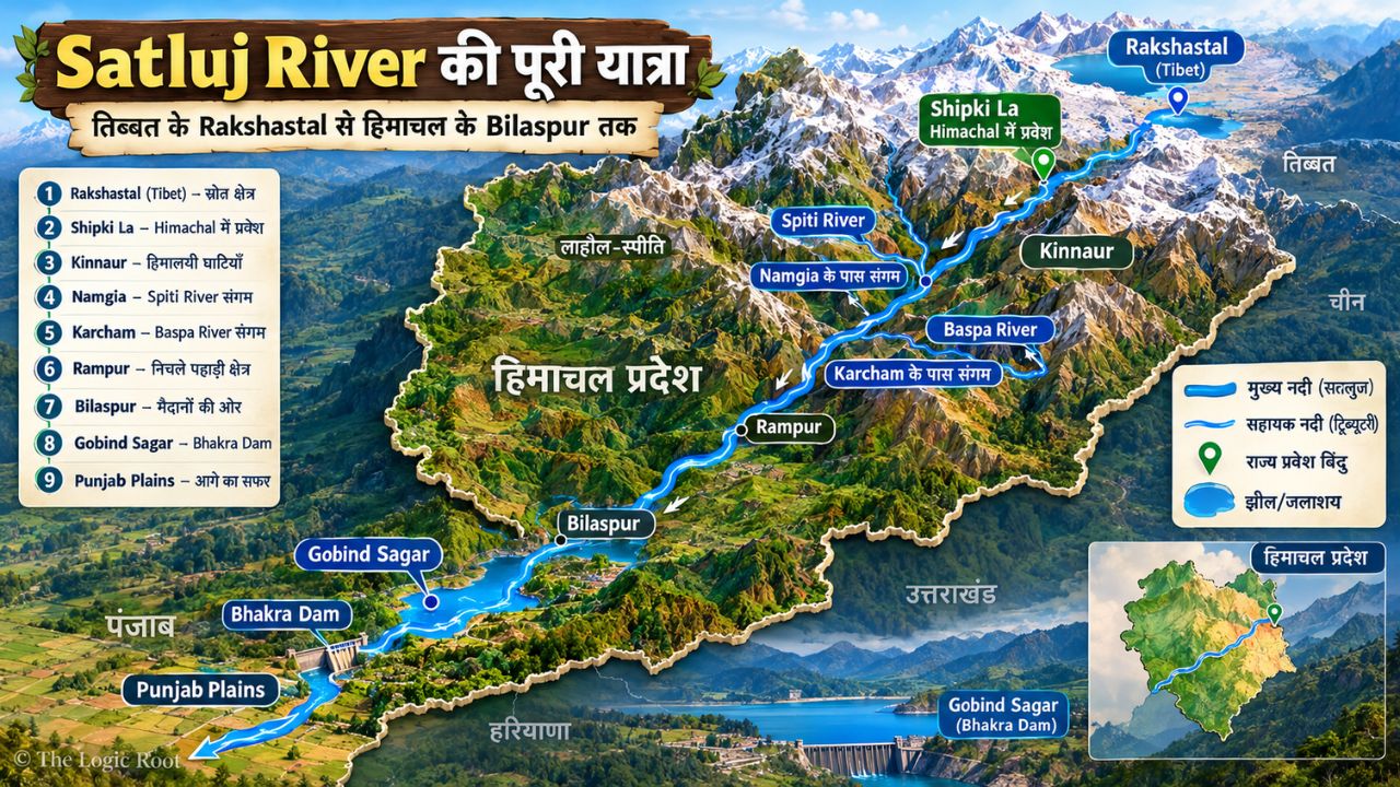 Satluj River route from Tibet to Bilaspur through Kinnaur Himachal Pradesh