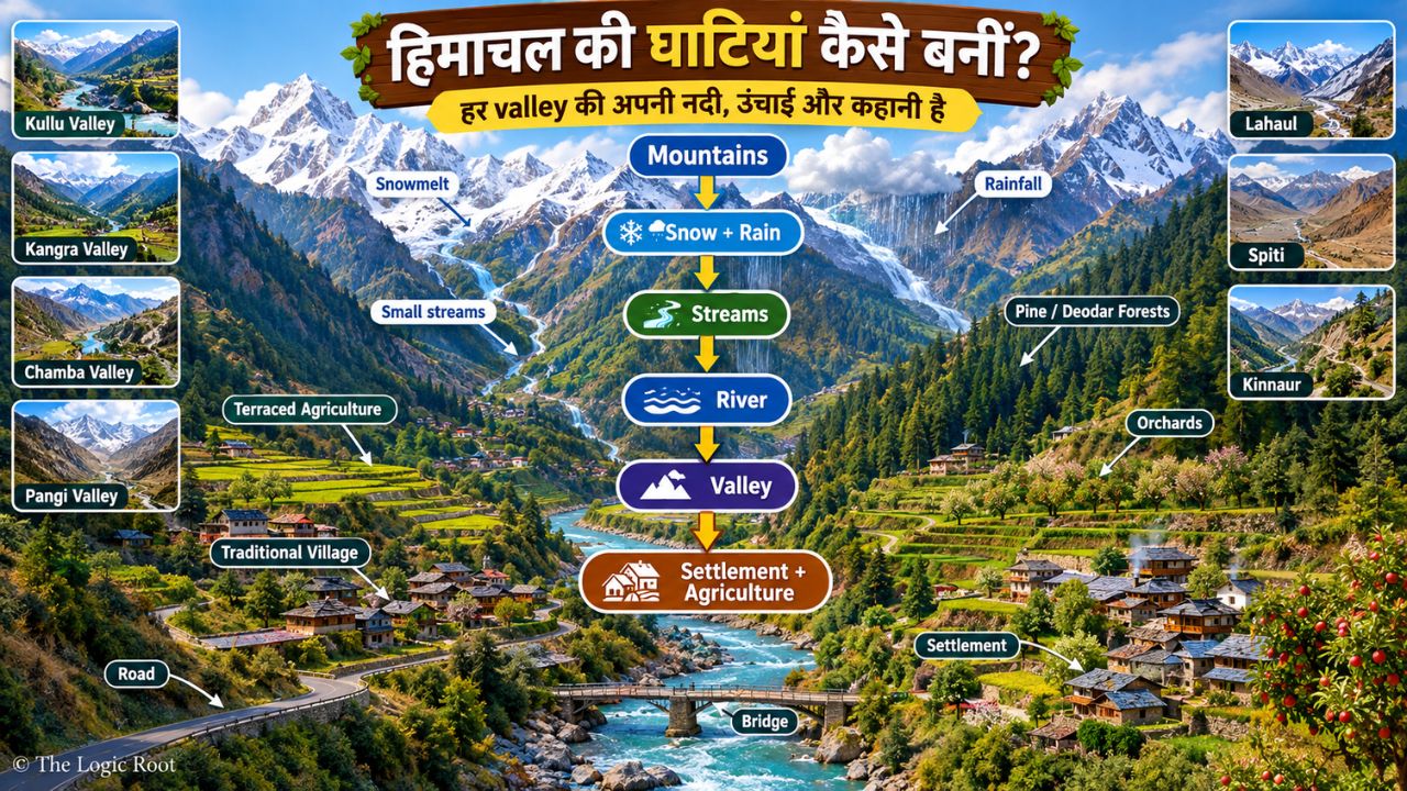 हिमाचल की नदी घाटी में पर्वत नदी कृषि और बस्तियों का संबंध