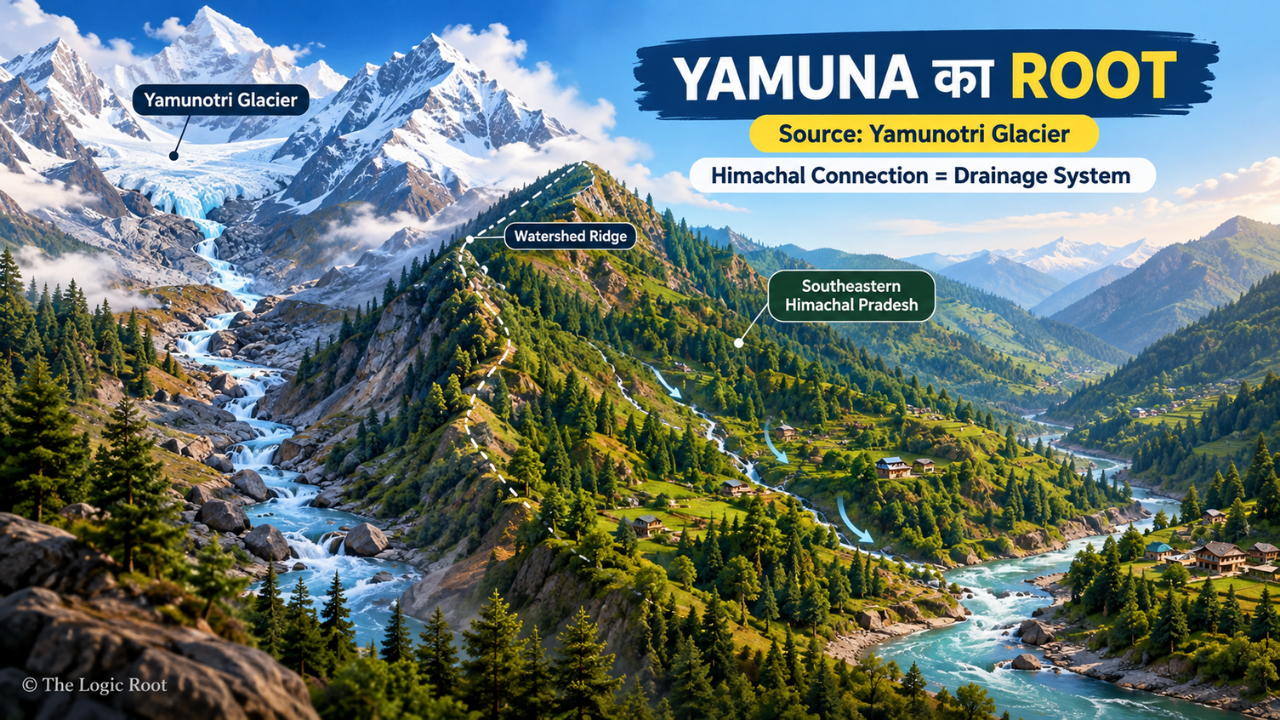 Yamuna River source at Yamunotri and its drainage connection with southeastern Himachal Pradesh