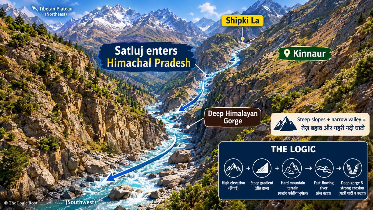Satluj River entering Himachal Pradesh through Shipki La in Kinnaur
