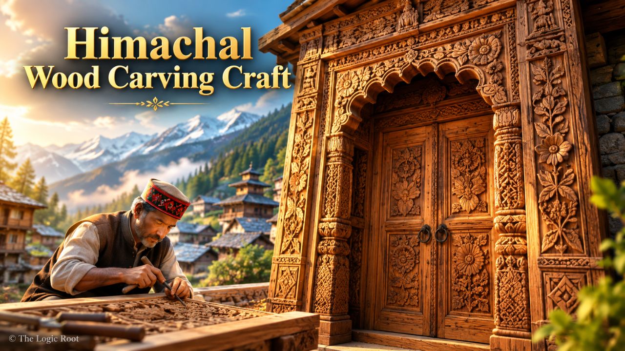 Himachal Wood Carving Craft traditional wooden doorway and artisan