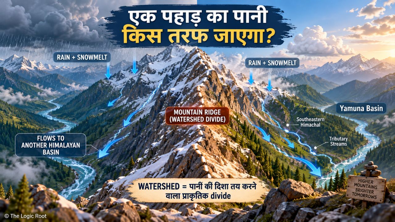 Himalayan watershed showing how mountain ridges divide drainage toward different river basins