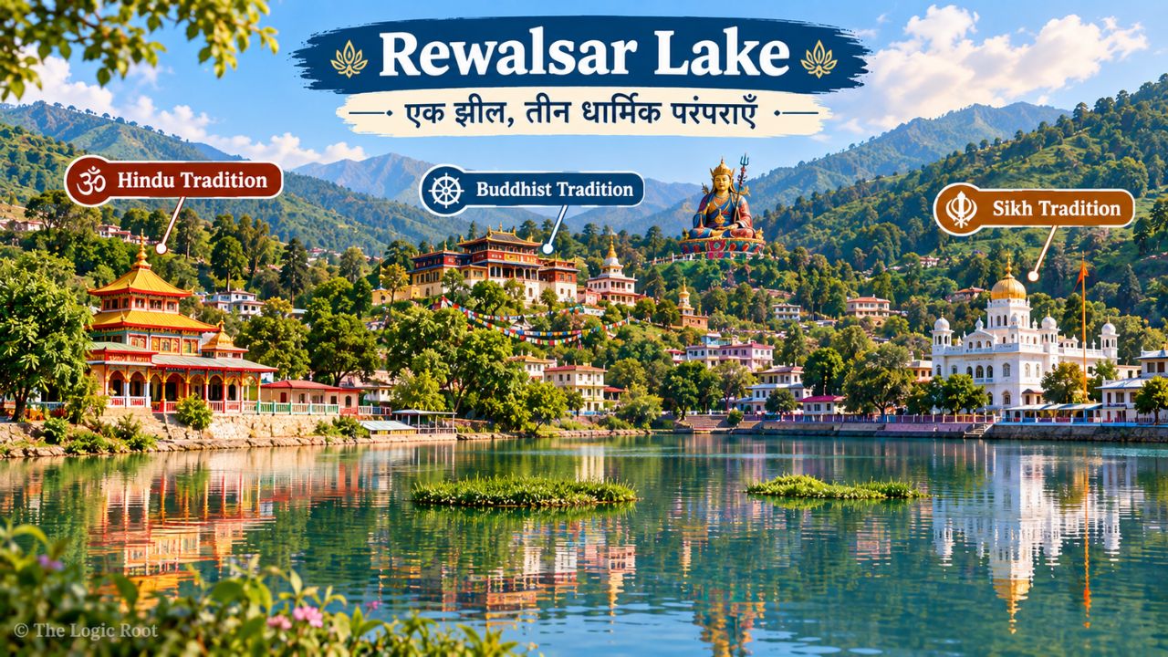 Hindu temple Buddhist monastery and Gurdwara around Rewalsar Lake
