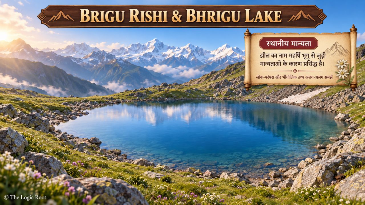  Bhrigu Lake in Himachal Pradesh with an educational panel about local beliefs associated with Maharishi Bhrigu