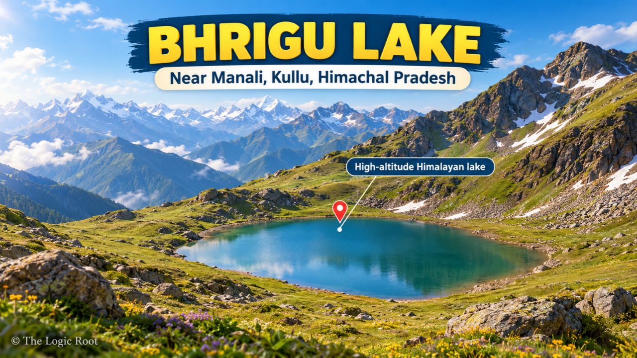 Bhrigu Lake near Manali in Kullu Himachal Pradesh surrounded by alpine meadows and Himalayan mountains