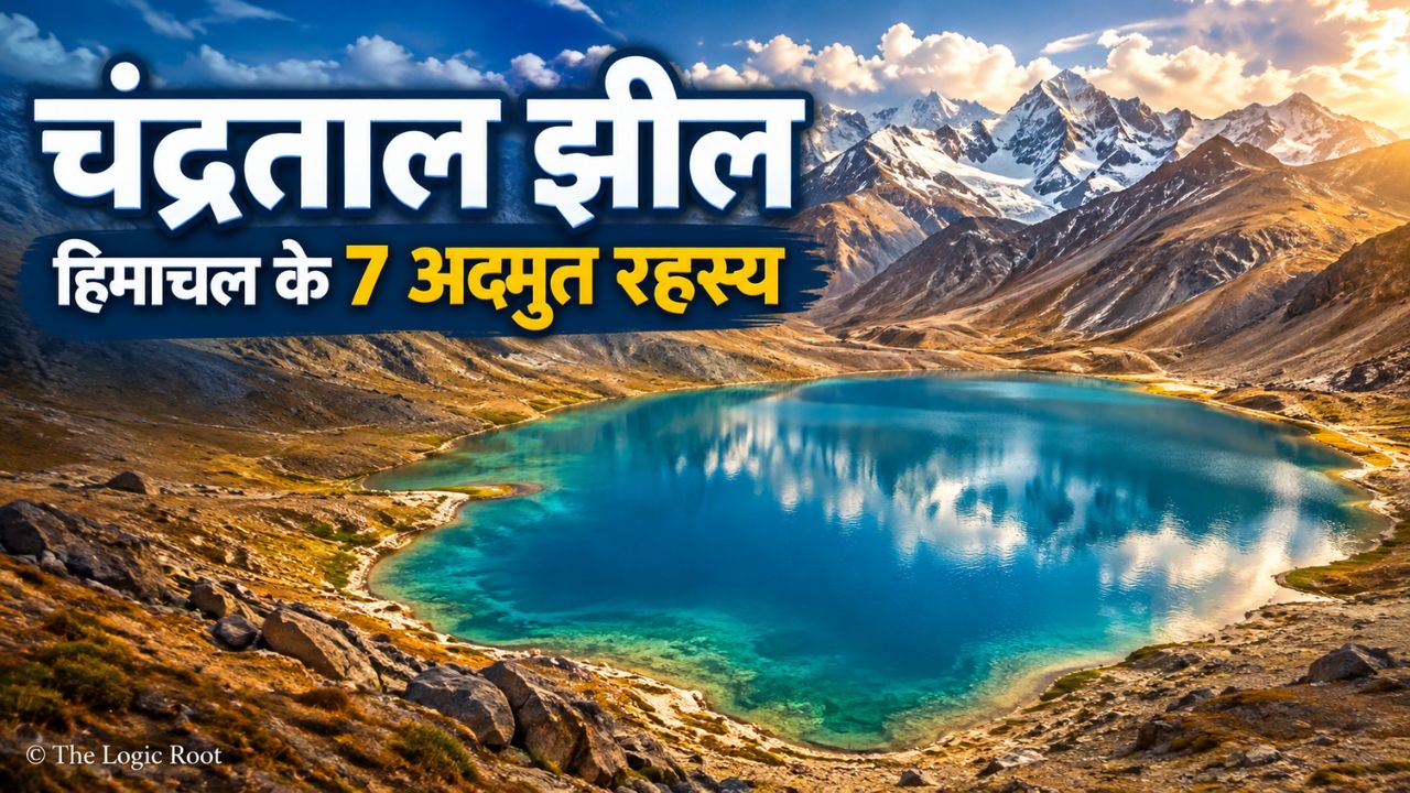 Chandratal Lake in Lahaul-Spiti, Himachal Pradesh, with turquoise crescent-shaped water and dramatic Himalayan mountains
