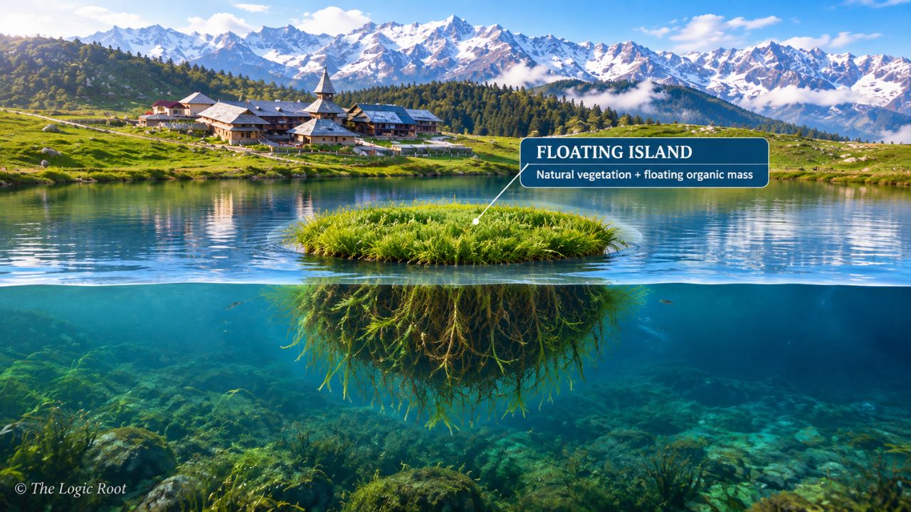 Floating island in Prashar Lake Himachal Pradesh