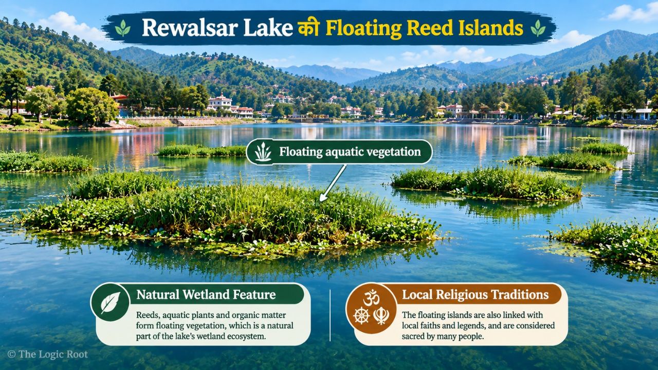 Floating reed vegetation on Rewalsar Lake in Himachal Pradesh