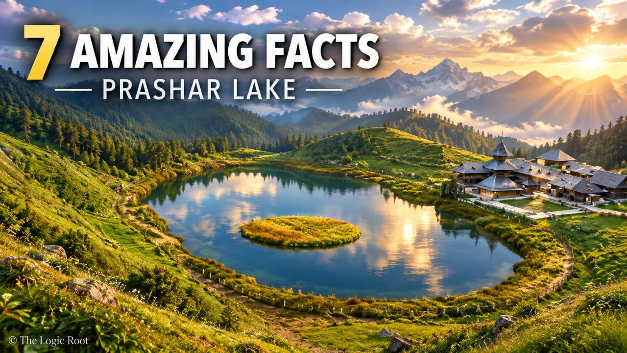 Prashar Lake Himachal Pradesh with floating island and Himalayan mountains