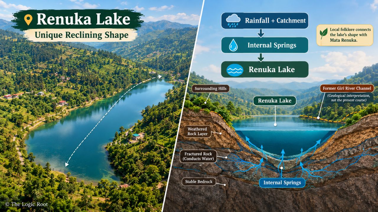 Renuka Lake shape and geological formation illustration