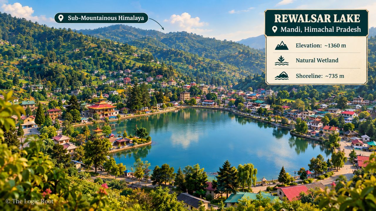 Rewalsar Lake in Mandi Himachal Pradesh at 1360 metres elevation