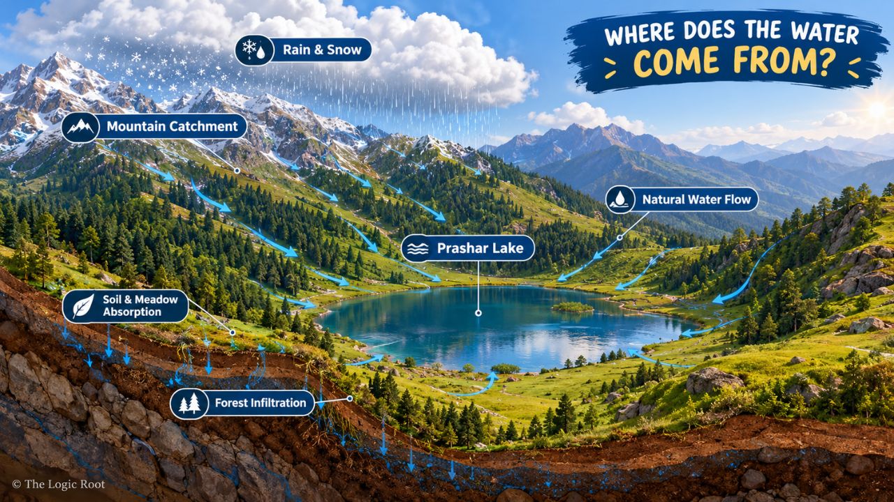 Prashar Lake natural water catchment in Himachal Pradesh